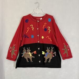 Christmas Sweater Women Plus Sz 2X Jolly Reindeer Candy Cane Holiday Festive Fun